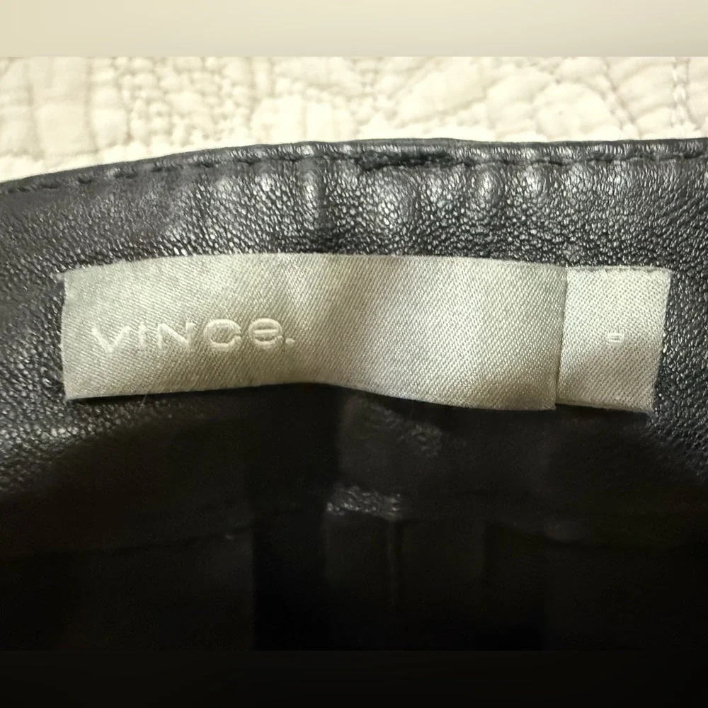 Vince  Black Soft Leather Ankle Pants Straight Leg Mid Rise Size 0 - Picture 10 of 13